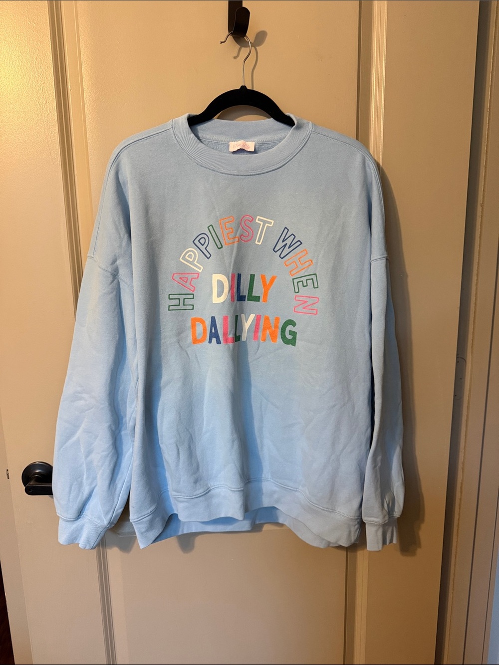 Pink Lily Light Blue 'Dilly Dallying' Graphic Crewneck Sweatshirt